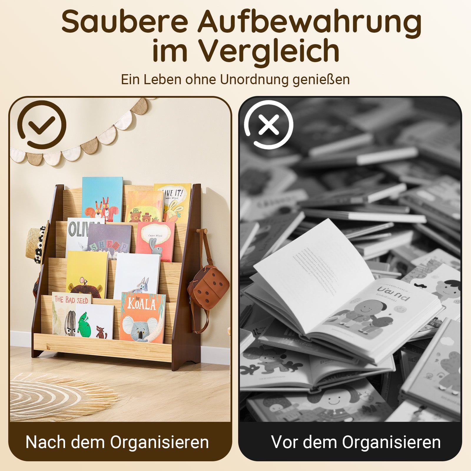 SoBuy | Étagère à Livres pour Enfants | Porte-revues | Meuble de Rangement Enfant | Naturel | KMB32-N