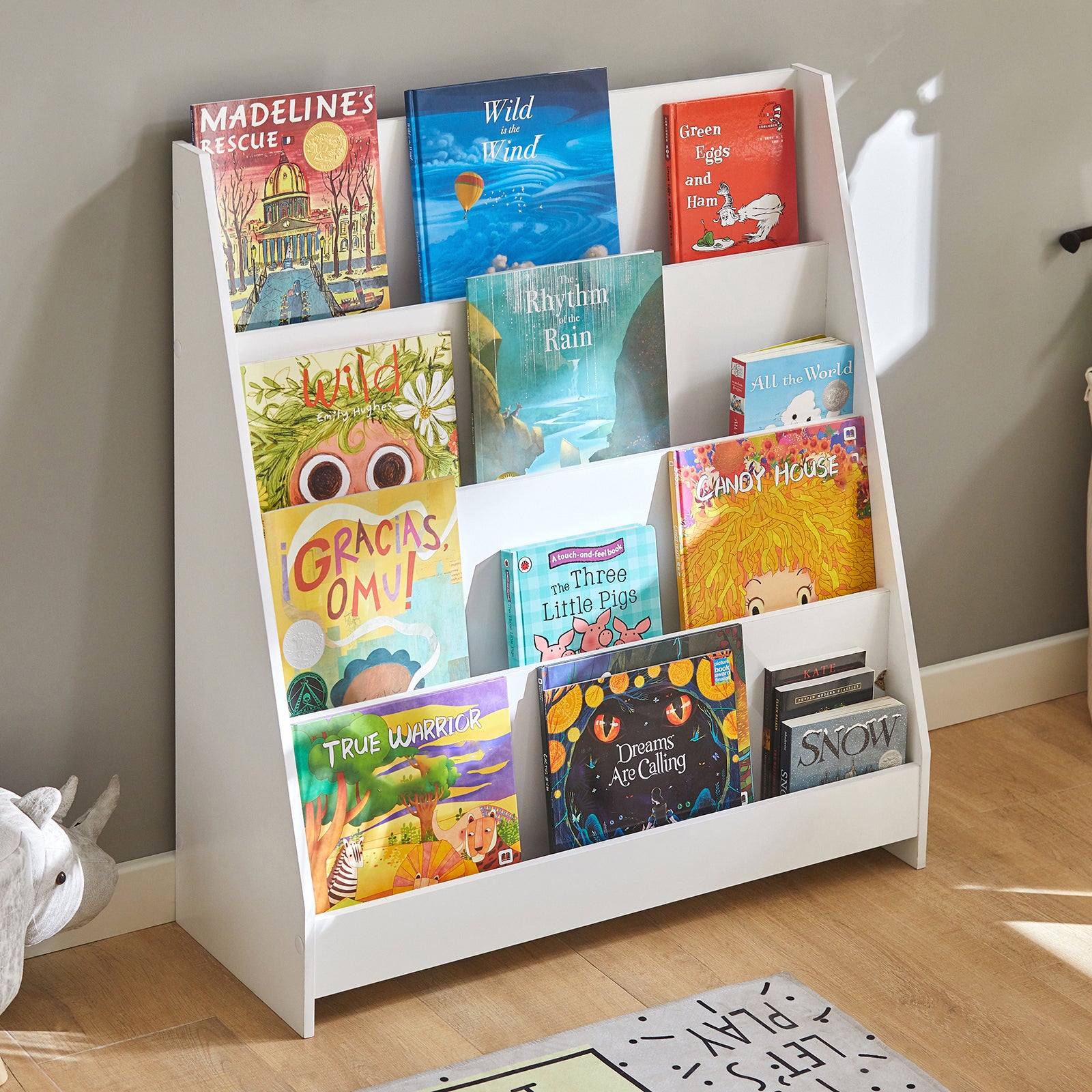SoBuy | Kinderbücherregal | Zeitungsständer | Aufbewahrungsregal für Kinder | KMB32-W