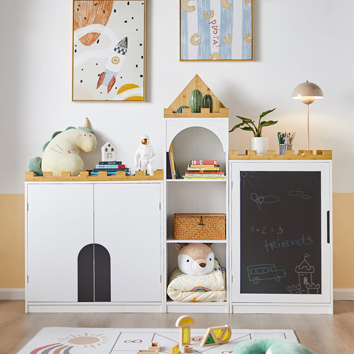 SoBuy | Scaffale per bambini con lavagna | Armadio contenitore | Cameretta | KMB43-W