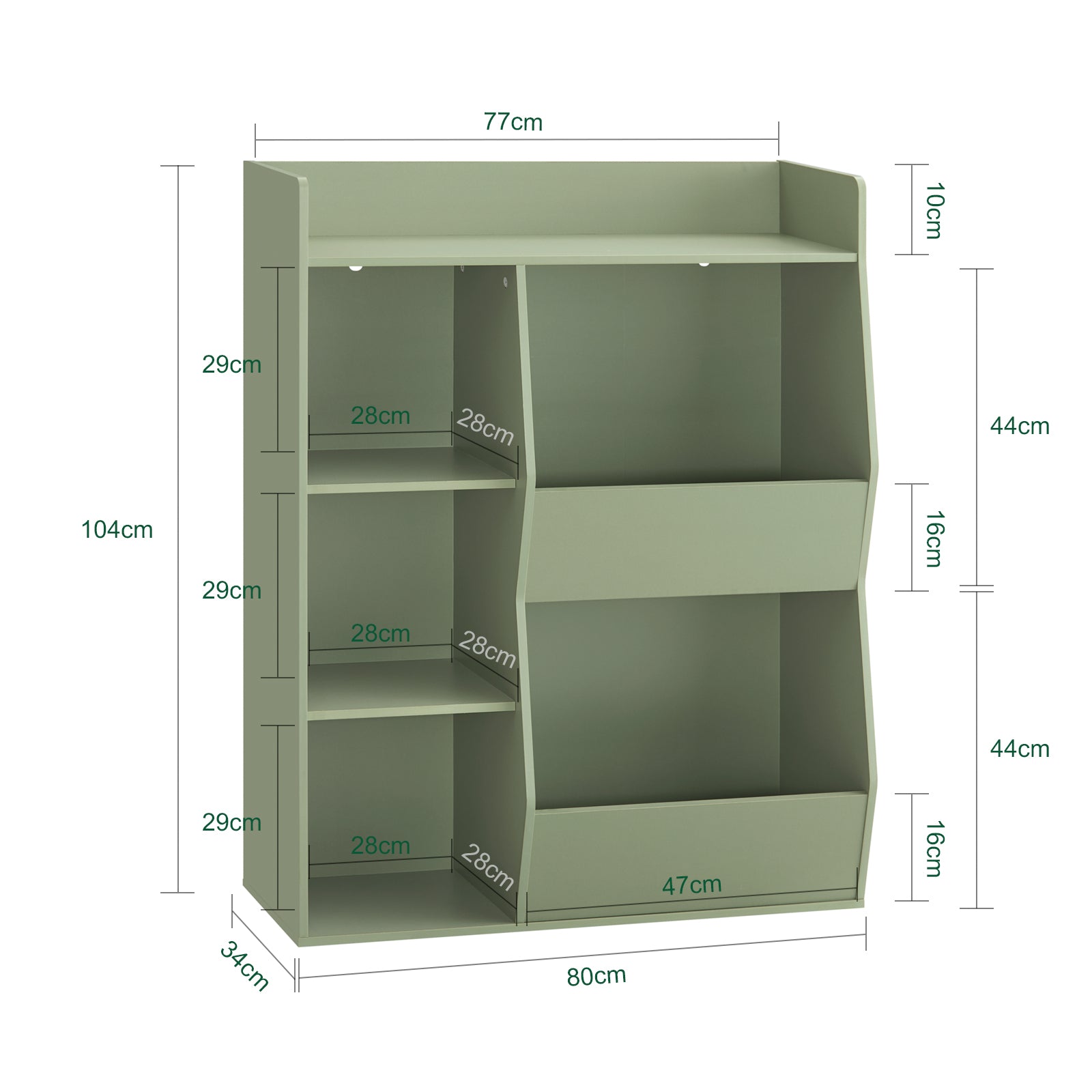 Vorverkauf | SoBuy Kinder Bücherregal Montessori Regal mit 5 Offenes Fach Grün 80x104x34 cm KMB55-K-GR