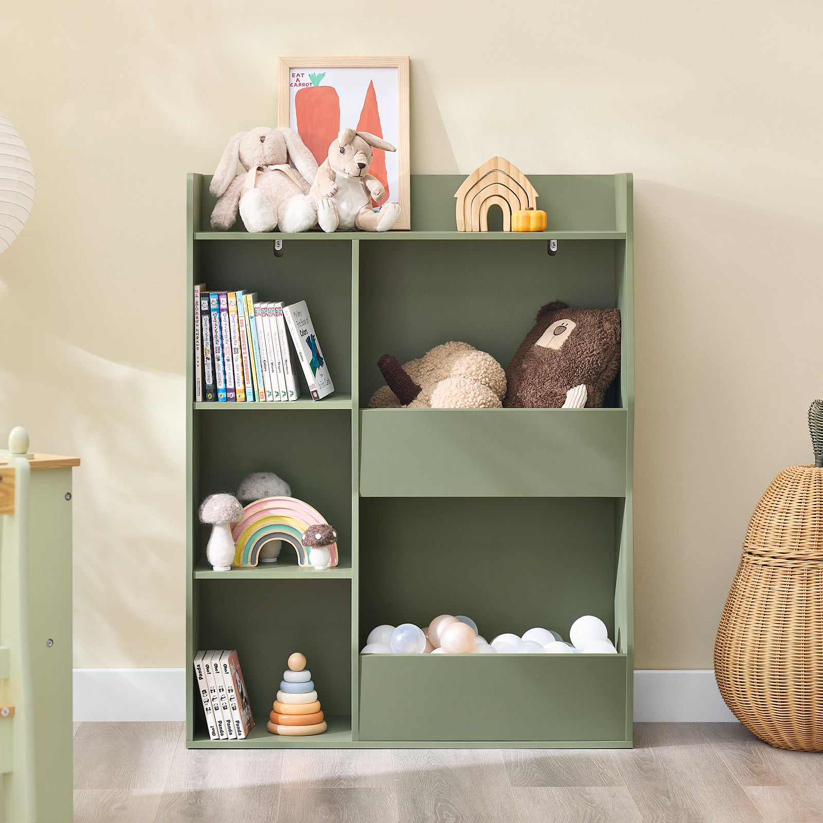 Vorverkauf | SoBuy Kinder Bücherregal Montessori Regal mit 5 Offenes Fach Grün 80x104x34 cm KMB55-K-GR