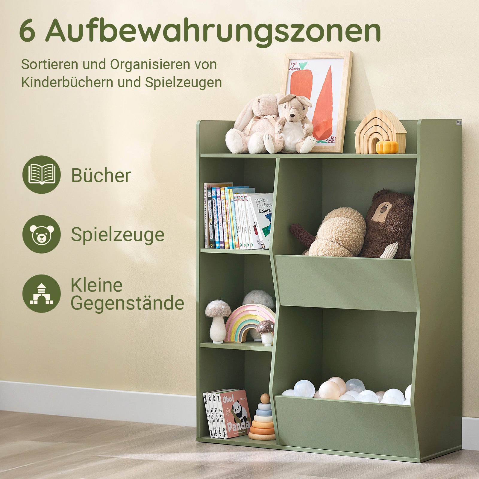 Vorverkauf | SoBuy Kinder Bücherregal Montessori Regal mit 5 Offenes Fach Grün 80x104x34 cm KMB55-K-GR
