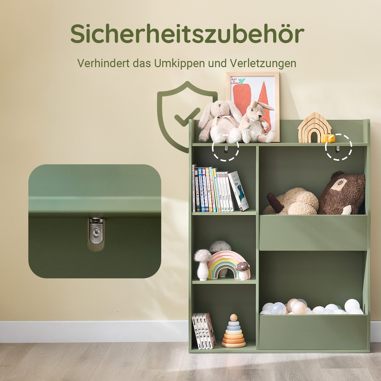 Vorverkauf | SoBuy Kinder Bücherregal Montessori Regal mit 5 Offenes Fach Grün 80x104x34 cm KMB55-K-GR