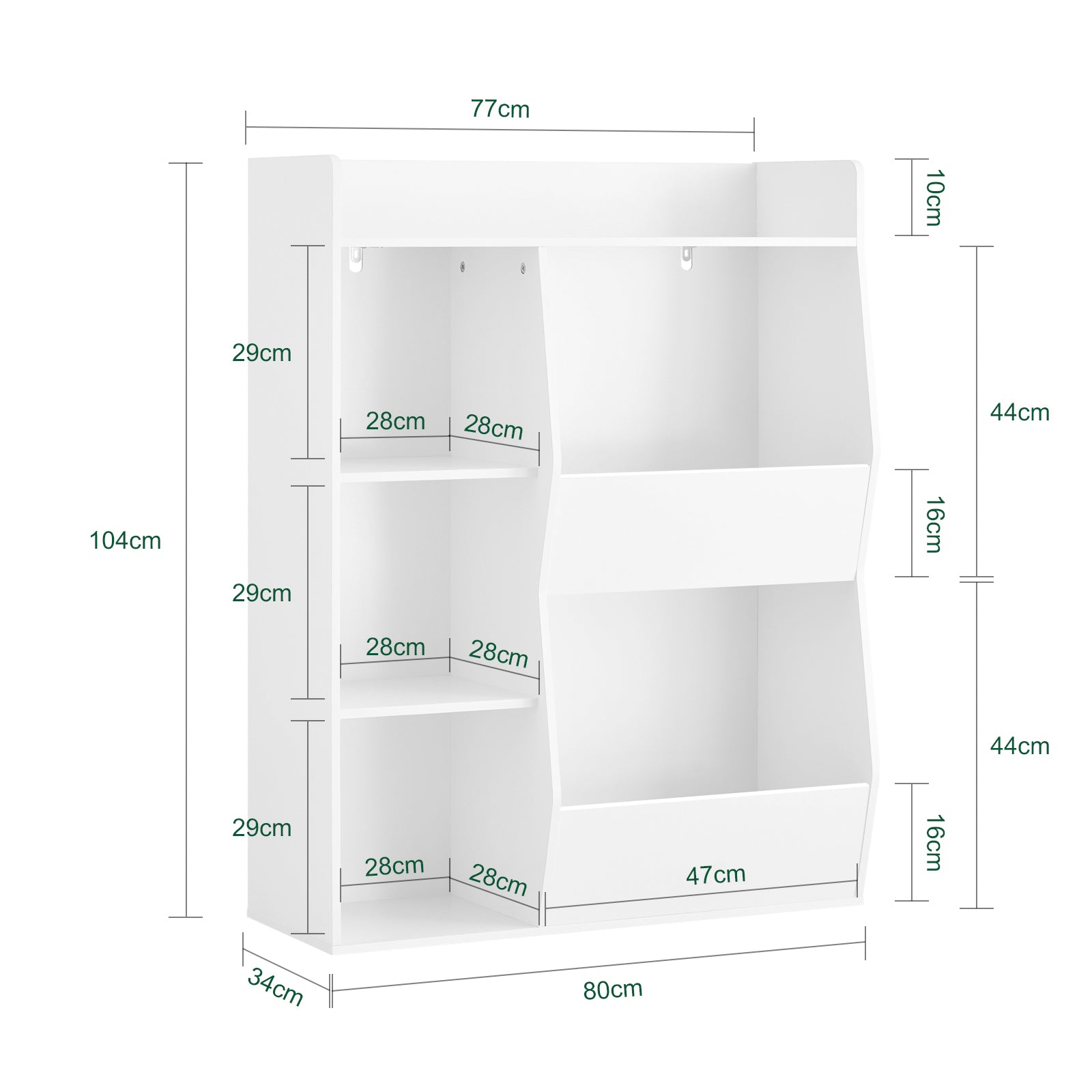 SoBuy Kinder Bücherregal Montessori Regal mit 5 Offenes Fach Weiß 80x104x34 cm KMB55-K-W