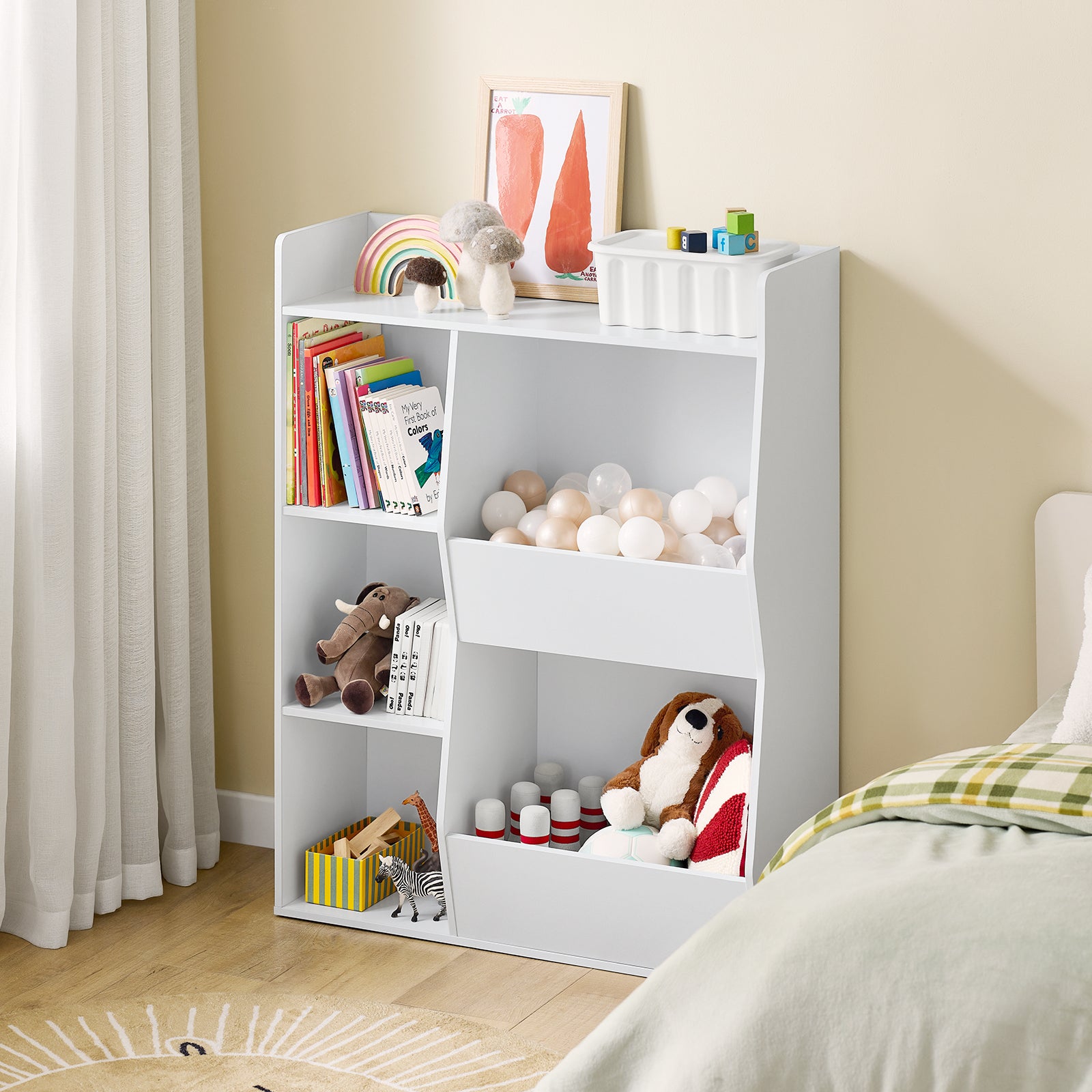 SoBuy Kinder Bücherregal Montessori Regal mit 5 Offenes Fach Weiß 80x104x34 cm KMB55-K-W