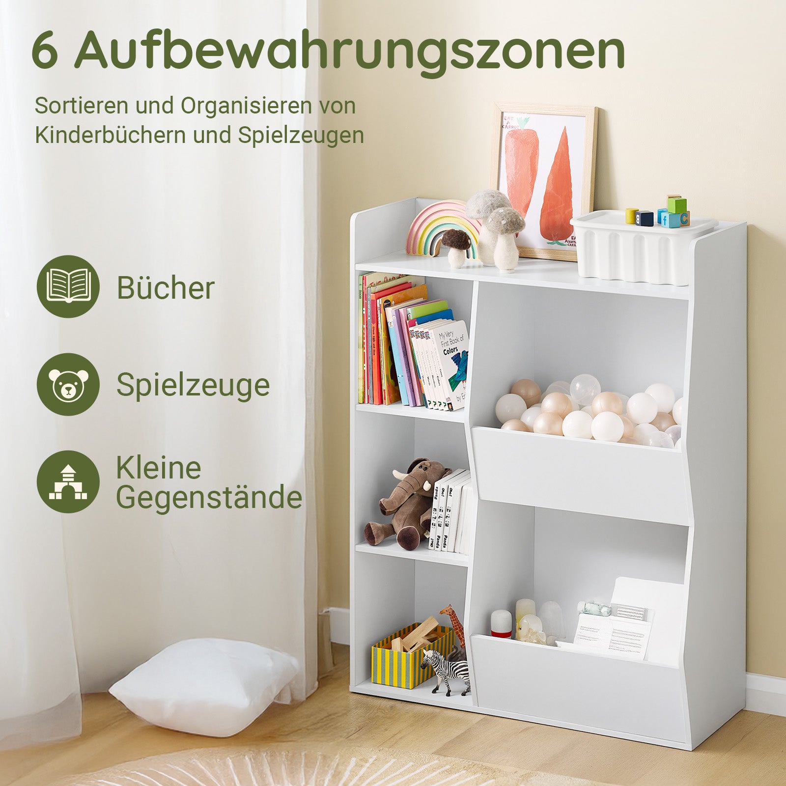 SoBuy Kinder Bücherregal Montessori Regal mit 5 Offenes Fach Weiß 80x104x34 cm KMB55-K-W