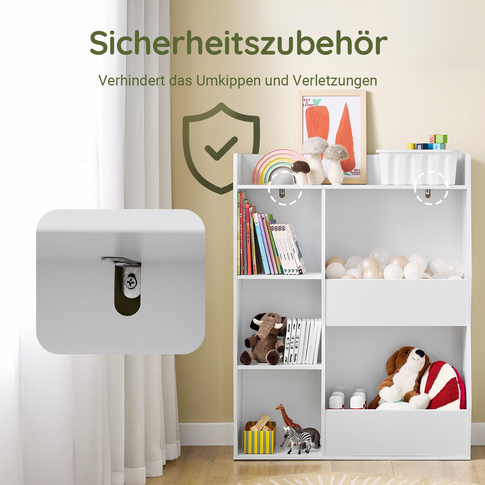 SoBuy Kinder Bücherregal Montessori Regal mit 5 Offenes Fach Weiß 80x104x34 cm KMB55-K-W