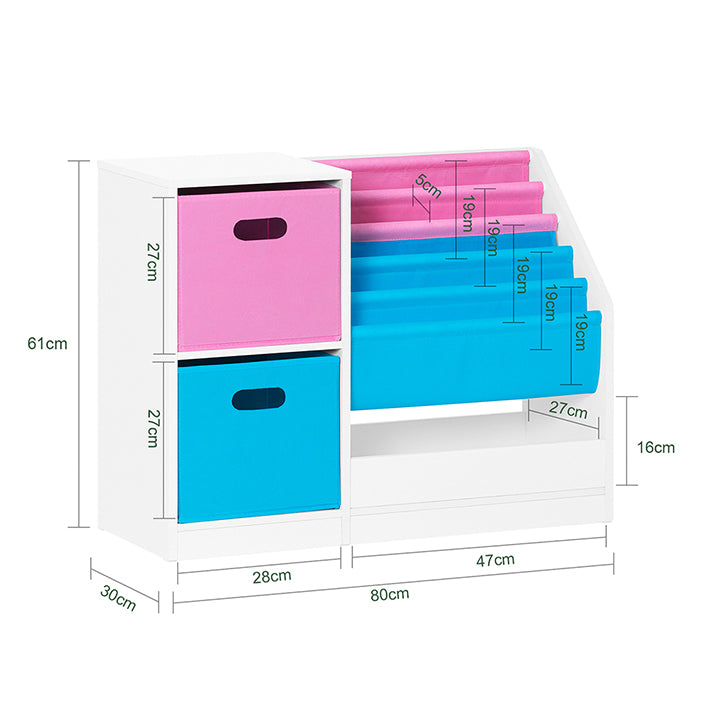 SoBuy | Scaffale per bambini | Scaffale libri per bambini | Scaffale giocattoli | Bianco-Blu&Rosa | KMB76-F