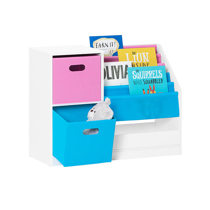 SoBuy | Scaffale per bambini | Scaffale libri per bambini | Scaffale giocattoli | Bianco-Blu&Rosa | KMB76-F