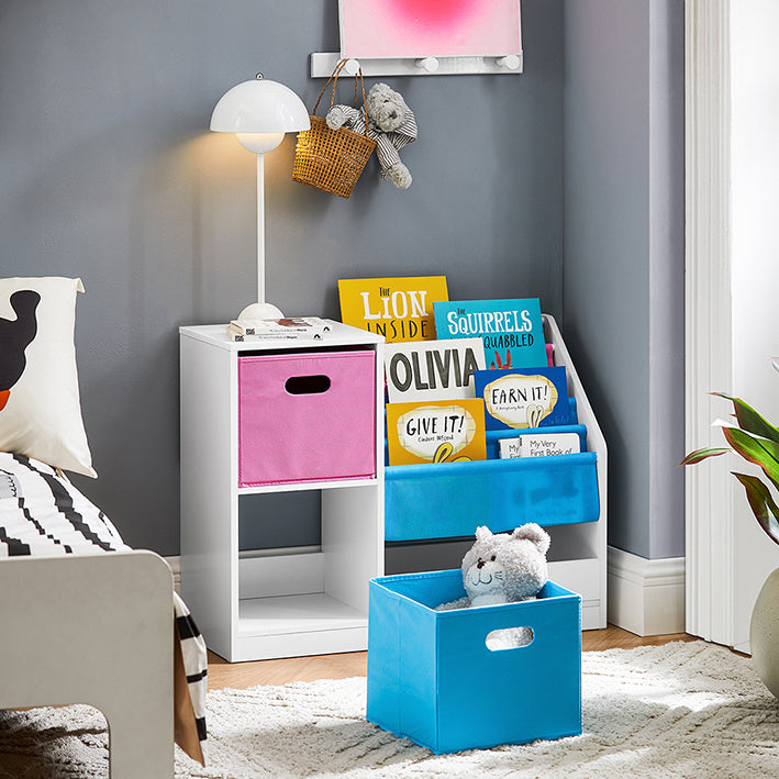 SoBuy | Scaffale per bambini | Scaffale libri per bambini | Scaffale giocattoli | Bianco-Blu&Rosa | KMB76-F