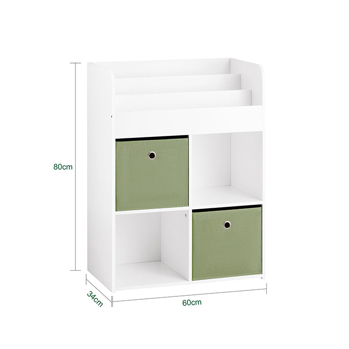 SoBuy | Scaffale portagiochi per bambini con 2 scatole in tessuto | Libreria per bambini | Scaffale portaoggetti per bambini | KMB79-W