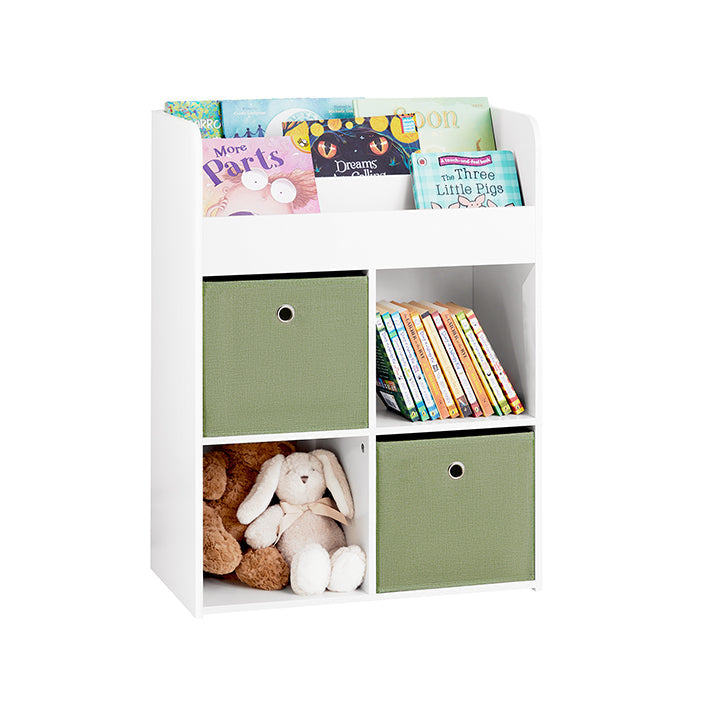 SoBuy | Scaffale portagiochi per bambini con 2 scatole in tessuto | Libreria per bambini | Scaffale portaoggetti per bambini | KMB79-W