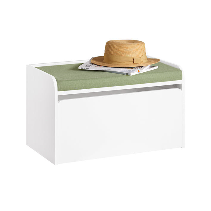SoBuy | Coffre à jouets | Banc avec coussin d'assise | Boîte de rangement pour enfants | Vert et blanc | KMB80-W