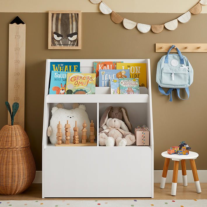 Prevendita | SoBuy | Scaffale per bambini con 1 contenitore porta-giocattoli | Libreria | Scaffale portaoggetti per bambini | KMB83-W