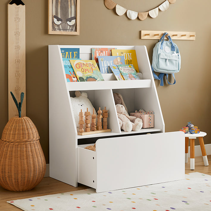 Prévente | SoBuy | Étagère pour enfants avec 1 coffre à jouets | Bibliothèque | Étagère de rangement pour enfants | KMB83-W