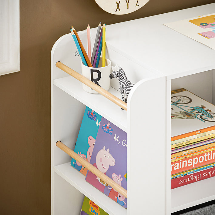 SoBuy | Étagère pour enfants | Bibliothèque | Meuble de rangement pour enfants | Blanc-Naturel | KMB85-W