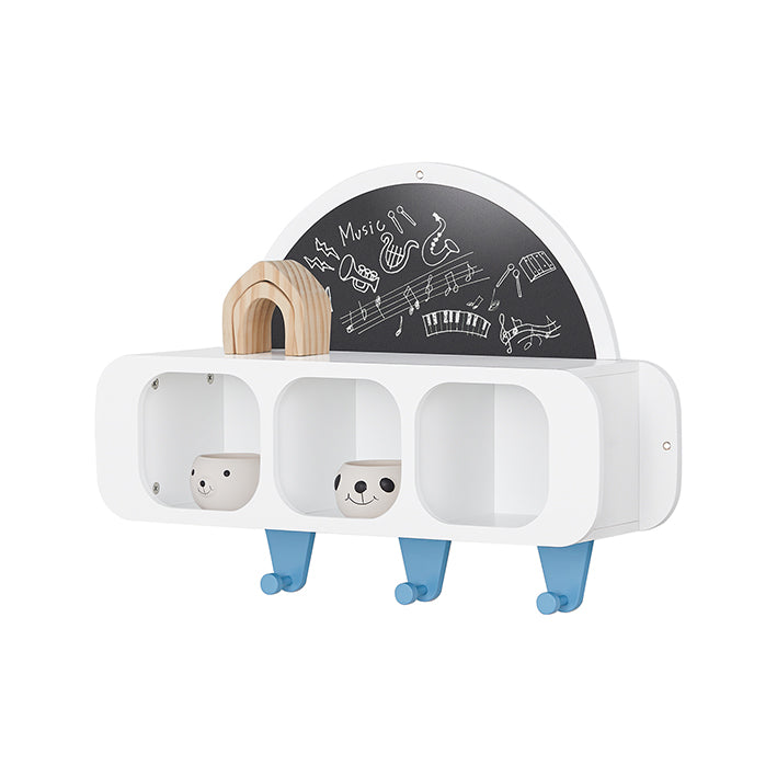SoBuy | Appendiabiti per bambini con 1 lavagna semicircolare | Scaffale per bambini | Appendiabiti da parete | Mensola pensile | Bianco-Blu | KMB86-W