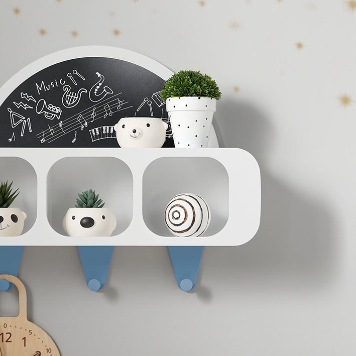 SoBuy | Patère murale enfant avec 1 tablette demi-lune | Étagère murale enfant | Patère murale | Étagère de rangement murale | Blanc-Bleu | KMB86-W