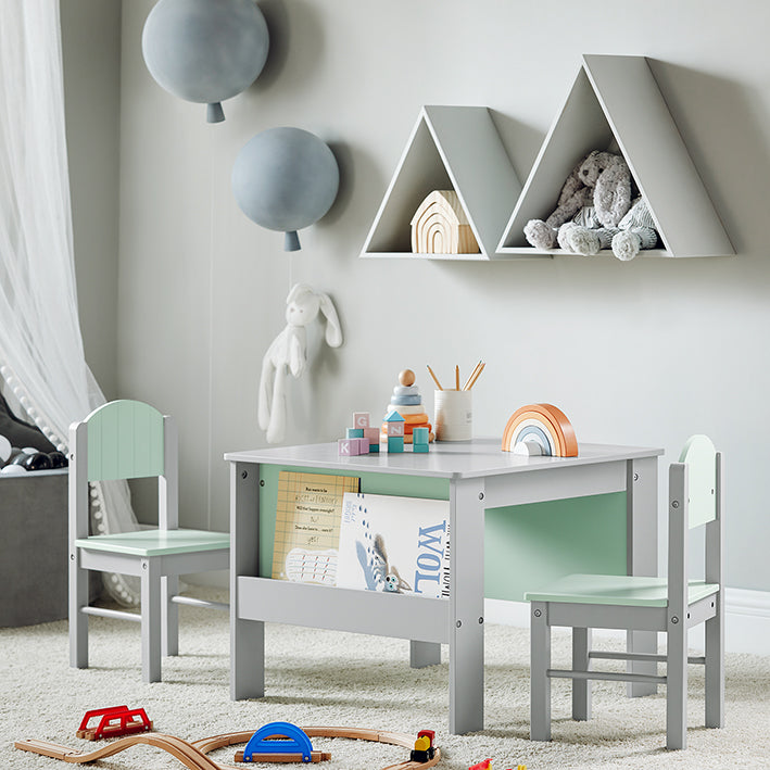 SoBuy | Tavolo per bambini con sedie | Set da tavolo e sedie per bambini | Tavolo da gioco e attività per bambini | Grigio chiaro | KMB88-HG