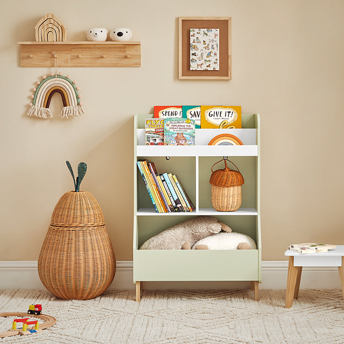 SoBuy | Kinderregal | Bücherregal | Aufbewahrungsregal für Kinder | Weiß-Grün | KMB90-GR