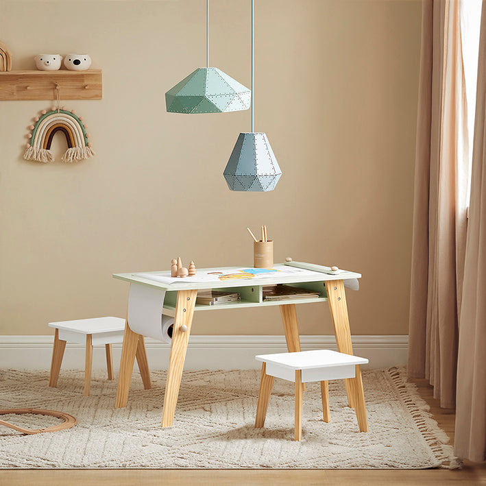 SoBuy | Tavolo per bambini con 2 sedie | Set sedie e tavolo per bambini | Tavolino da disegno per bambini | Tavolo da gioco | Bianco-Verde | KMB92-GR