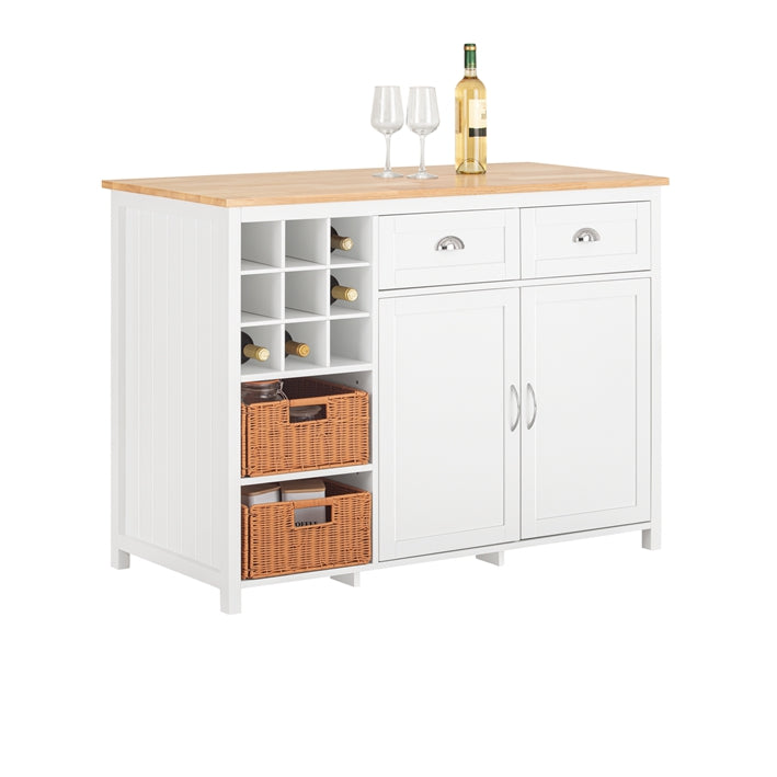 SoBuy | Îlot de cuisine avec 2 paniers en rotin | Meuble de cuisine | Buffet | Commode | Buffet | KNL05-W