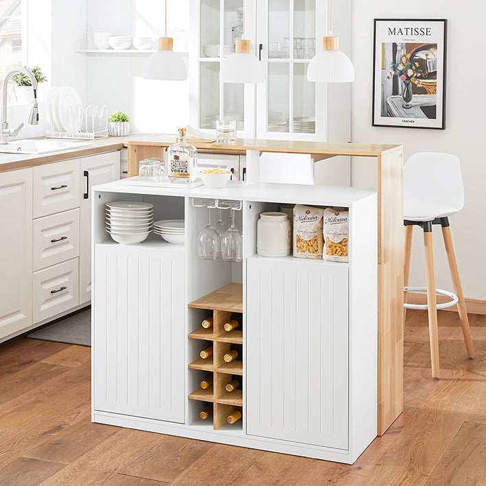 SoBuy | Isola da cucina | Credenza da cucina | Madia | Tavolo da bar | Tavolo da pranzo | Bianco-Natura | KNL07-WN