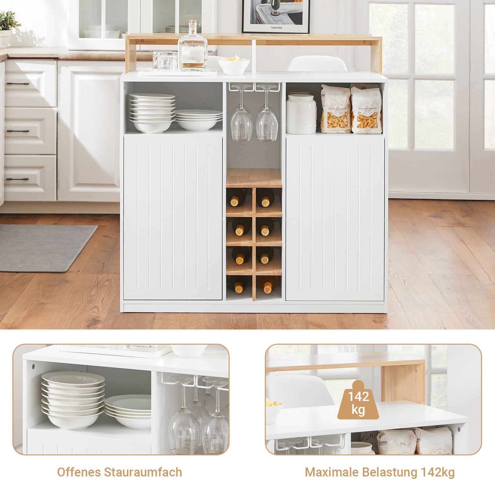 SoBuy | Îlot de cuisine | Meuble de cuisine | Buffet | Table de bar | Table à manger | Blanc naturel | KNL07-WN