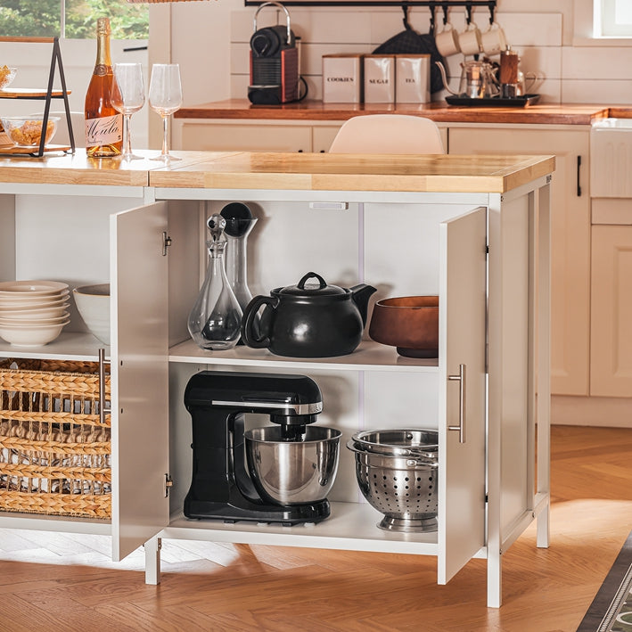 SoBuy | Isola da cucina | Credenza | Mobile da cucina | Cassettiera | Tavolo da bar | Bianco-Naturale | KNL09-WN