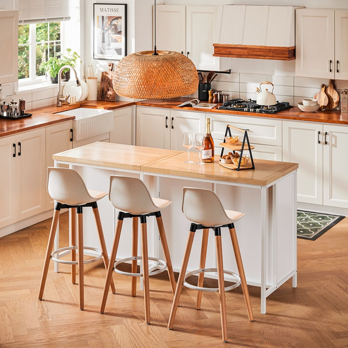 SoBuy | Isola da cucina | Credenza | Mobile da cucina | Cassettiera | Tavolo da bar | Bianco-Naturale | KNL09-WN
