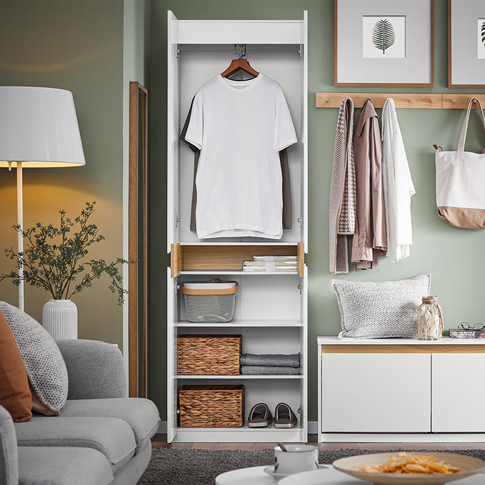 SoBuy | Kleiderschrank mit 2 Türen | Hochschrank | Aufbewahrungsschrank | Weiß | KSB01-W