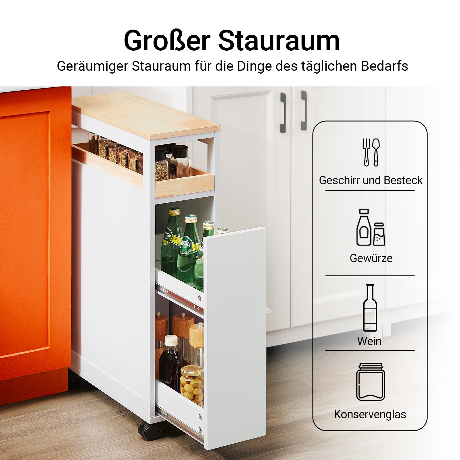 SoBuy | Étagère niche à 3 tiroirs | Étagère de cuisine étroite | Chariot niche | NSR11-WN