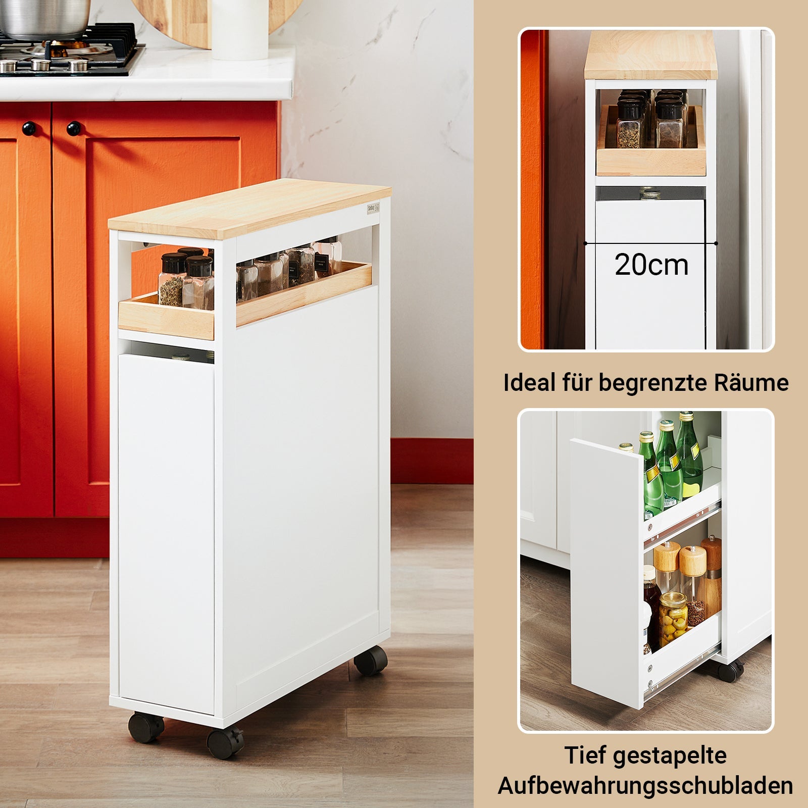 Prevendita | SoBuy | Carrello portaoggetti salvaspazio a 3 cassetti | Carrello da cucina stretto | Carrello per spazi ristretti | NSR11-WN