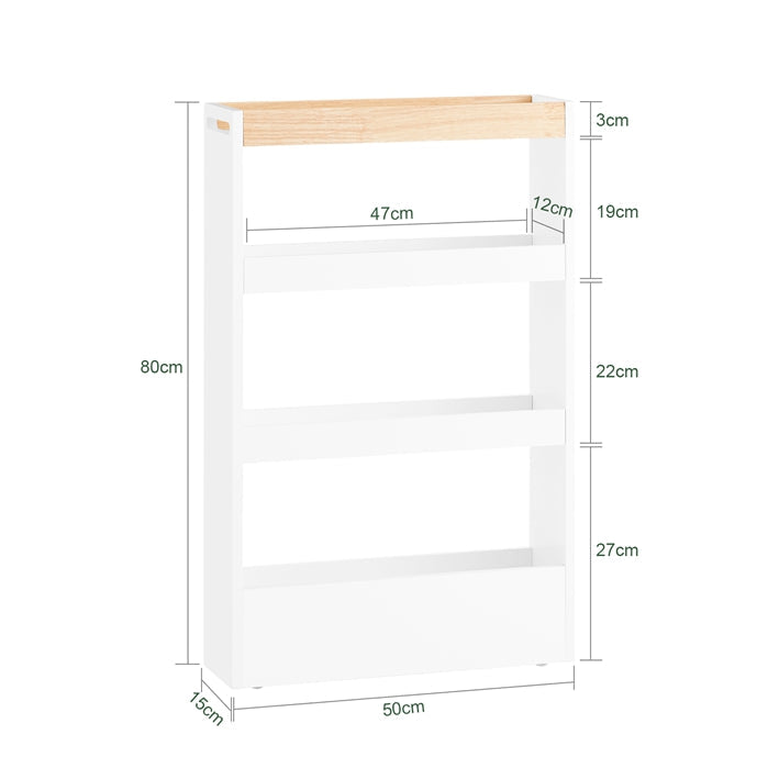 SoBuy | Carrello salvaspazio 15cm | Carrello da bagno | Carrello da cucina bianco | NSR12-W