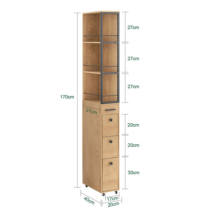 SoBuy | Scaffale a nicchia con 3 cassetti | con ruote | Carrello per nicchie | Scaffale stretto | NSR13-N
