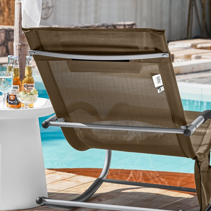 SoBuy Chaise longue à bascule, transat pour jardins, terrasses 63x87x150cm Marron OGS28-BR