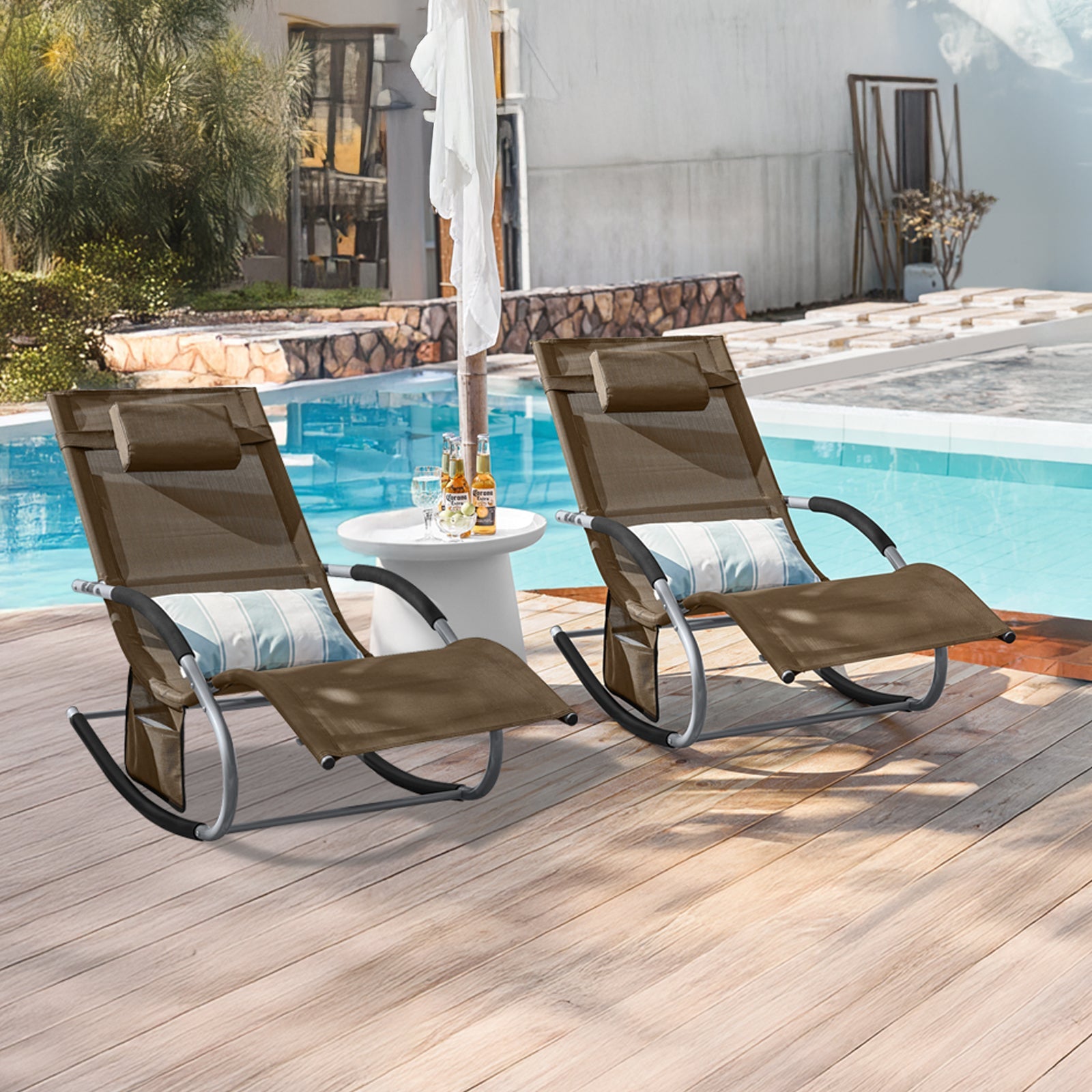 SoBuy Set da 2 sedie a sdraio per giardino, cortile, 63x87x150cm Marrone OGS28-BRx2