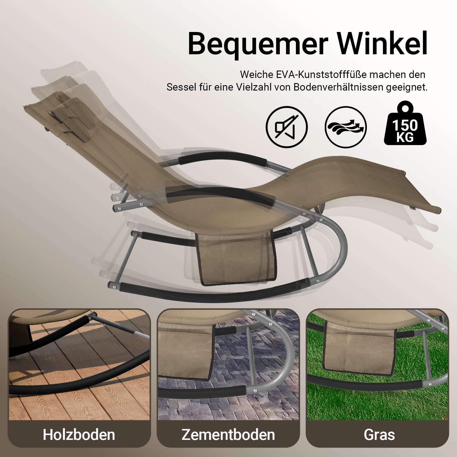 SoBuy Chaise longue à bascule, transat pour jardins, terrasses 63x87x150cm Marron OGS28-BR