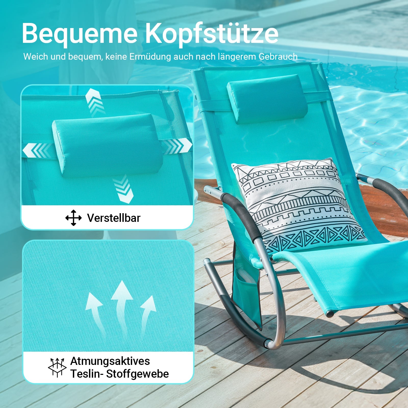 SoBuy Lettino prendisole set da 2, sedia a sdraio per giardini, cortili 63x87x150cm turchese OGS28-HBx2