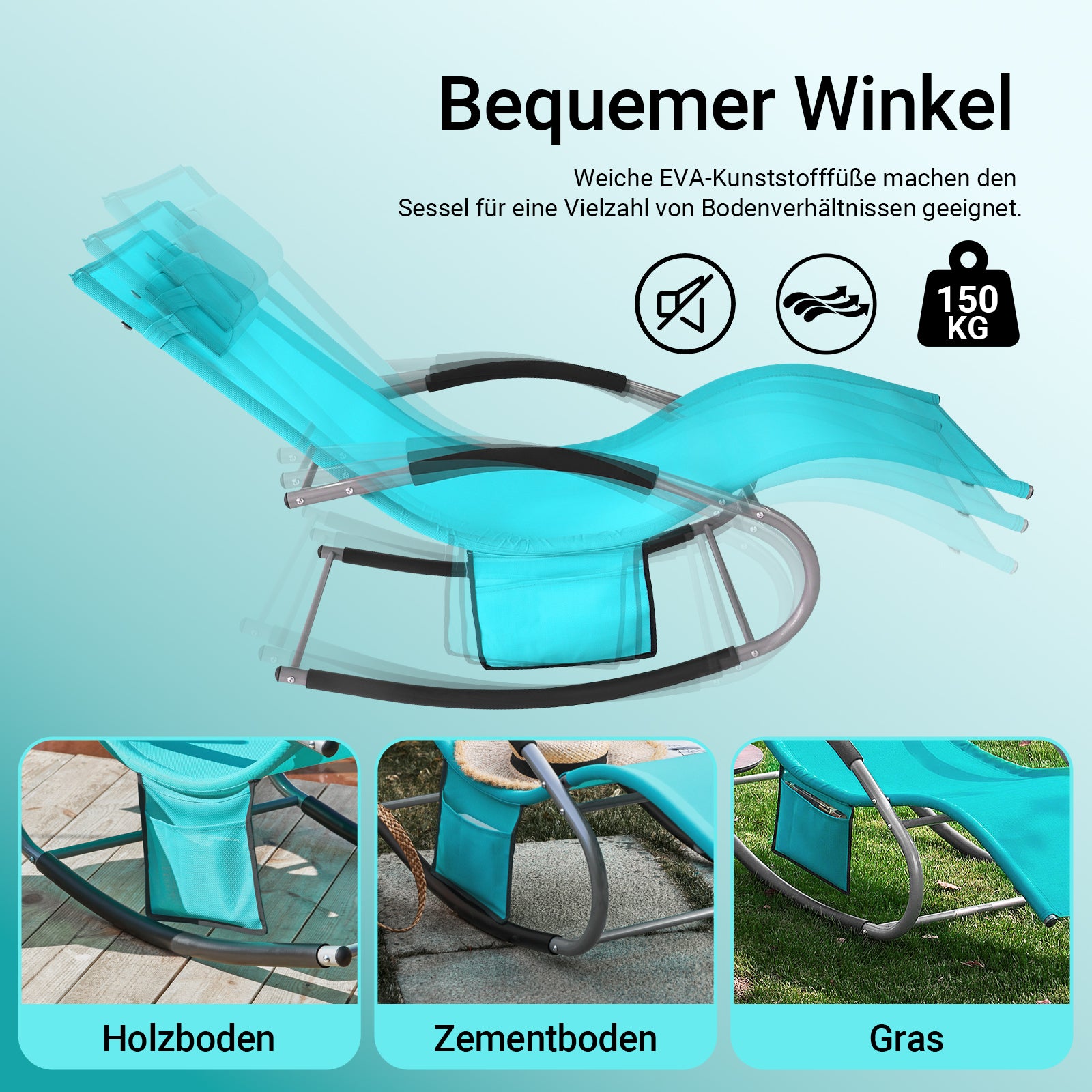 SoBuy Sonnenliege schaukel Liegestuhl für Gärten, Höfe 63x87x150cm Türkis OGS28-HB