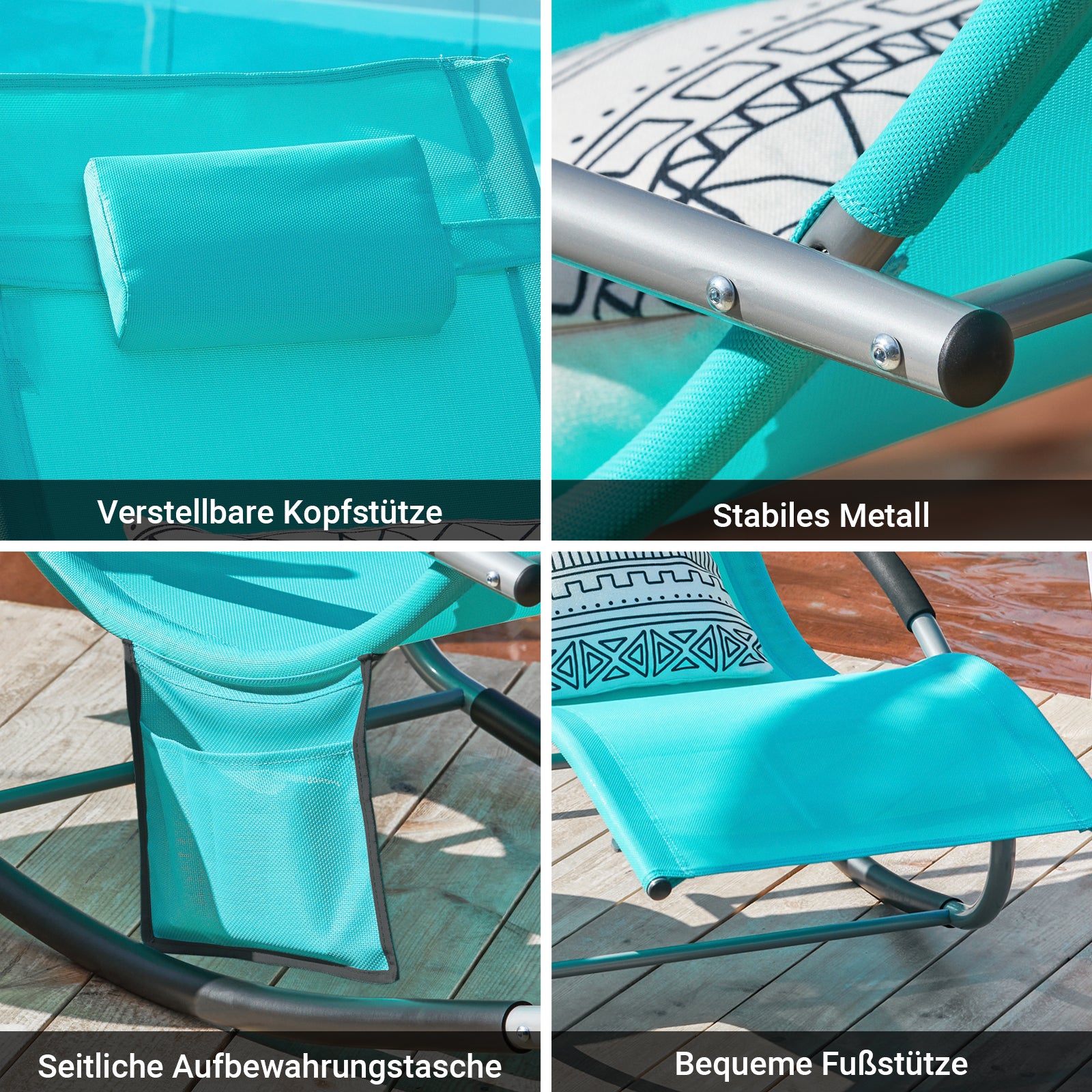 SoBuy Sonnenliege schaukel Liegestuhl für Gärten, Höfe 63x87x150cm Türkis OGS28-HB