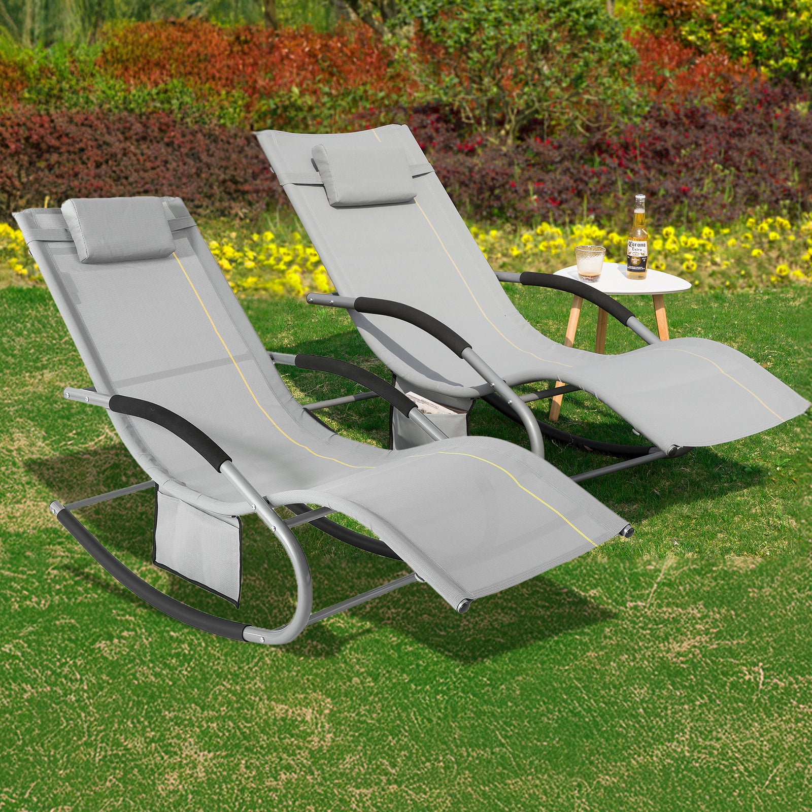 Ensemble de 2 chaises longues SoBuy, transats pour jardin et terrasse, 63 x 87 x 150 cm, gris, OGS28-HGx2