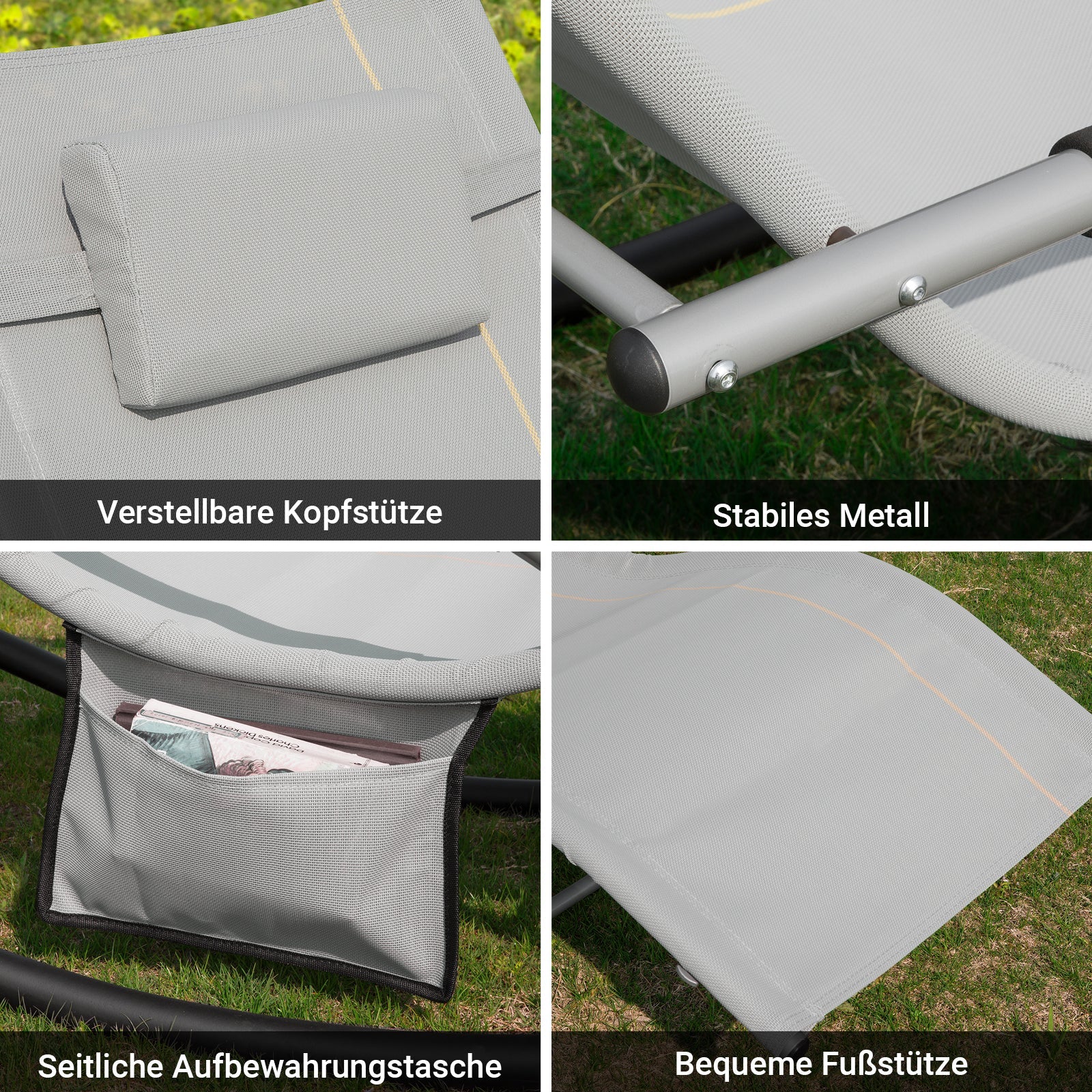SoBuy Sdraio Prendisole, 2 Pezzi, Lettino per Giardino, Cortile 63x87x150cm Grigio OGS28-HGx2