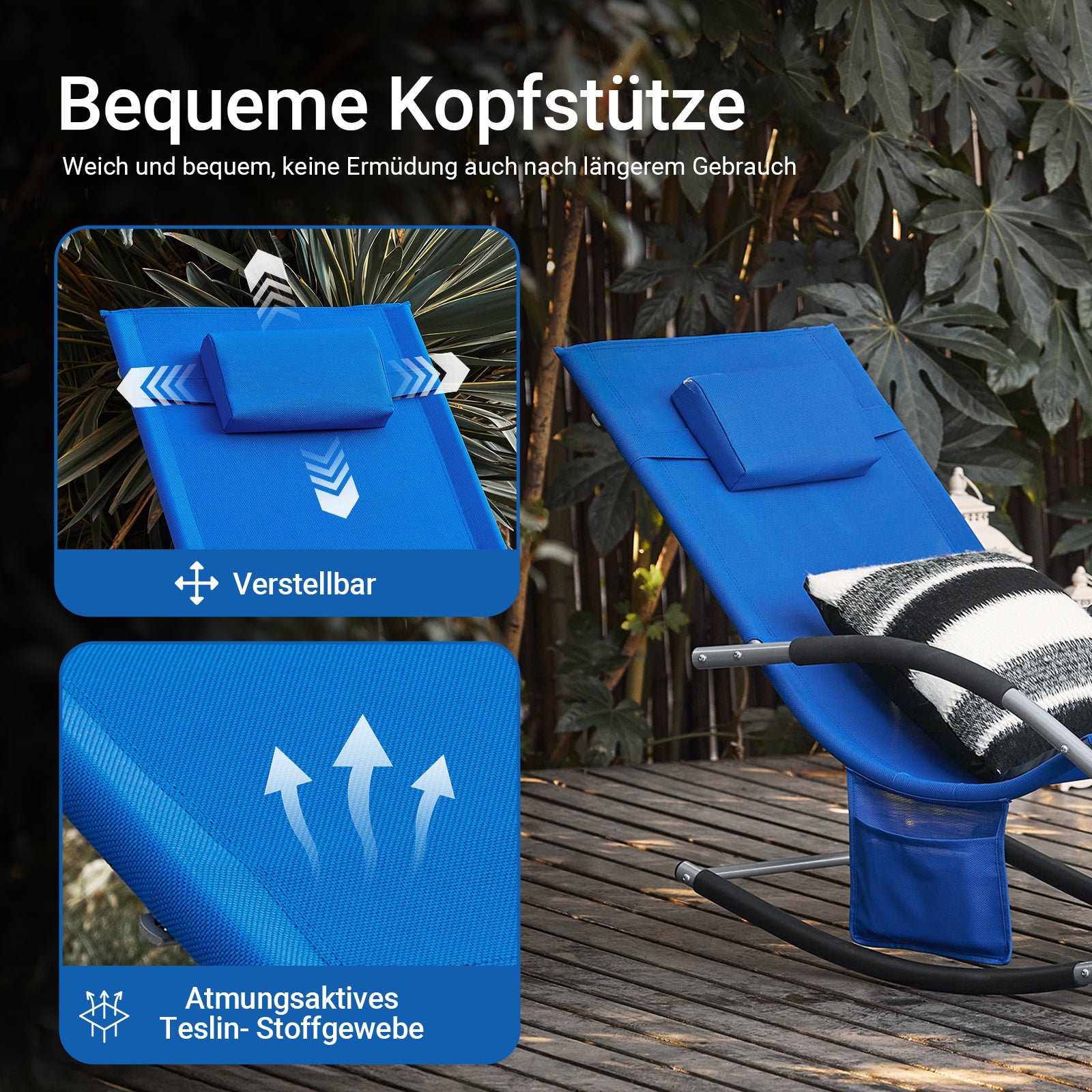 SoBuy Sonnenliege schaukel Liegestuhl für Gärten, Höfe 63x87x150cm Kleinblau OGS28-KB