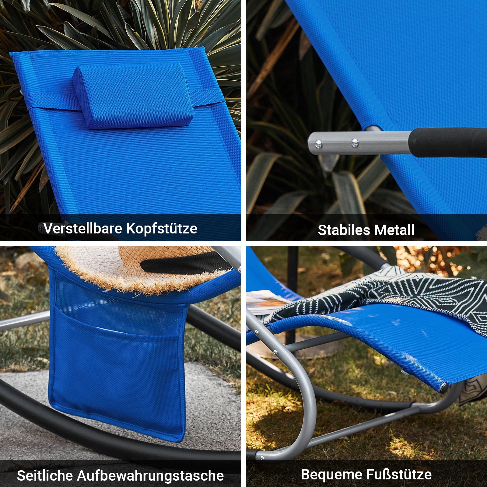 SoBuy Chaise longue basculante Transat pour jardins, cours 63x87x150cm Bleu clair OGS28-KB