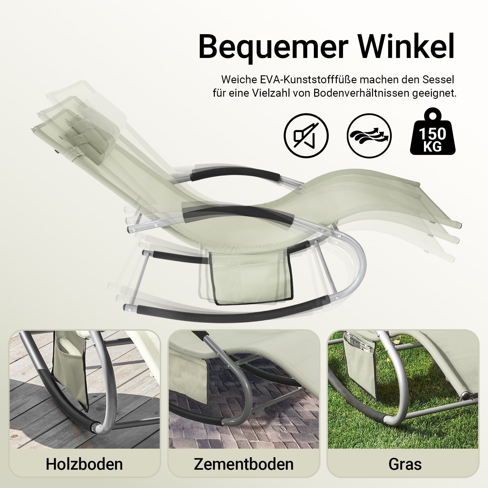 SoBuy Transat bain de soleil à bascule pour jardin, terrasse 63x87x150cm Beige OGS28-MI