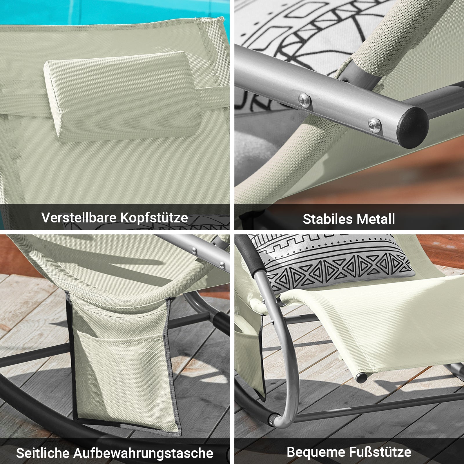 SoBuy Transat bain de soleil à bascule pour jardin, terrasse 63x87x150cm Beige OGS28-MI