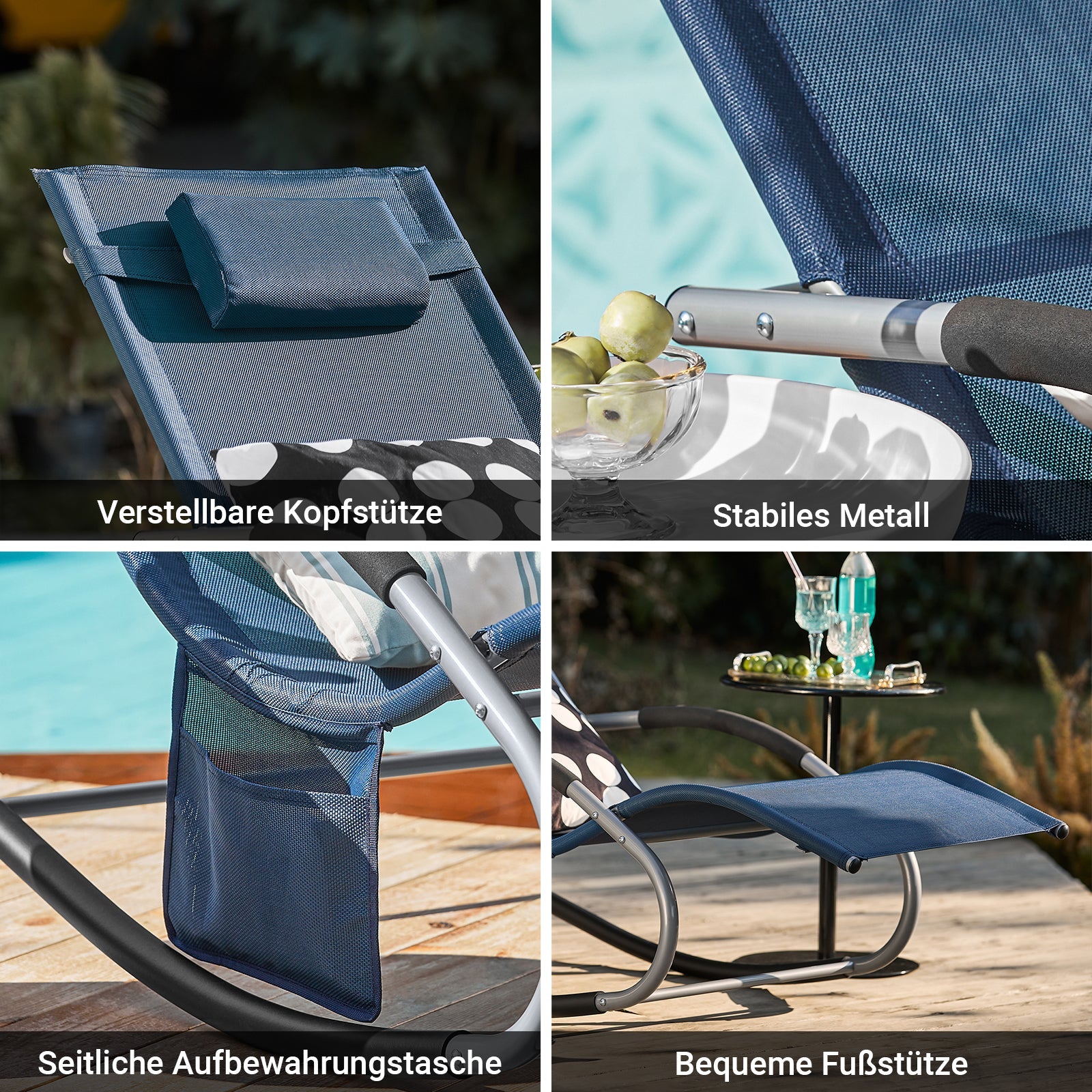 SoBuy Sedia a dondolo a sdraio per giardino, cortile 63x87x150cm Denimblue OGS28-NB