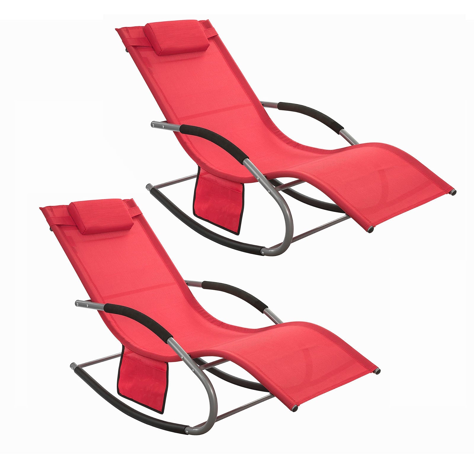 SoBuy Lettino prendisole set da 2, sedia a sdraio per giardini, cortili 63x87x150cm rosso OGS28-Rx2