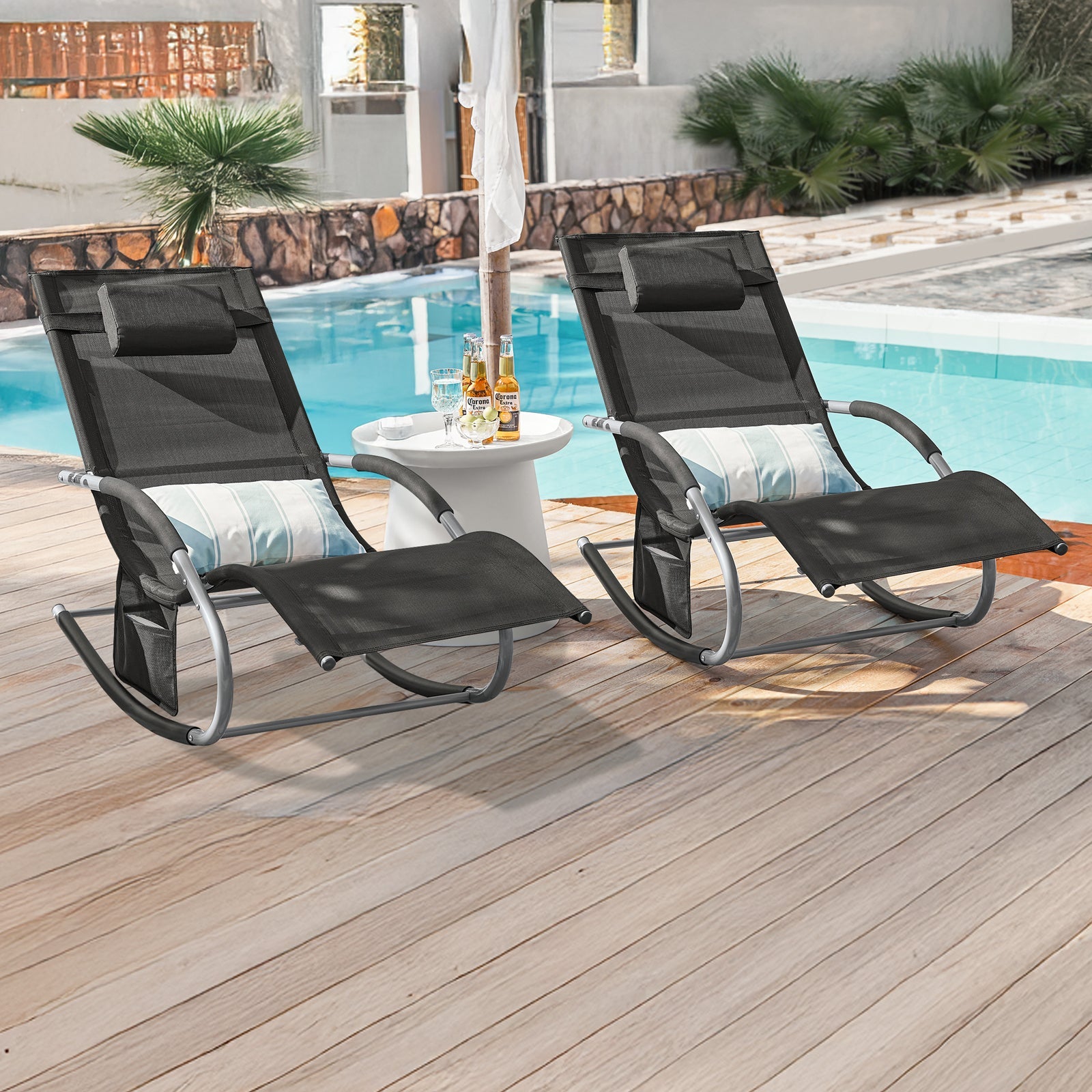 SoBuy Lettino prendisole set da 2 sdraio da giardino e da esterno 63x87x150cm Nero OGS28-SCHx2